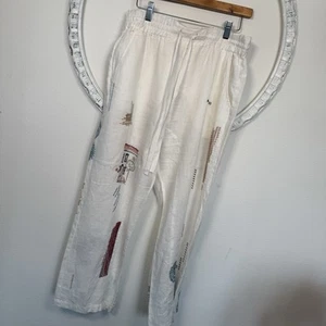 JOHNNY WAS Pete & Greta Women's White Linen Embroidered Drawstring Pants- SZ M - Picture 1 of 24