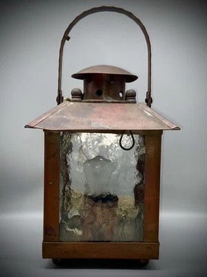 ANTIGUA Linterna de Barco Náutico de Cobre Paneles de Vidrio Cabeza de Mástil de Ferrocarril Luz Metal Foto 1 de 4