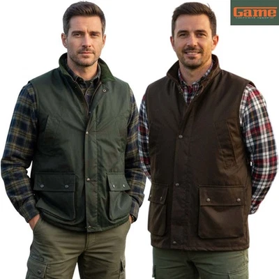 Mens Game Quilted Wax Gilet Tartan Lined Bodywarmer Hunting Outdoor Waistcoat - Image 1 of 4