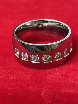 Anillo de acero inoxidable para hombre talla 8 blanco circonita Foto 1 de 4