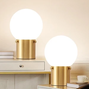 Gold Table Lamps Set of 2, Small Bedside Lamps with Frosted Glass Globe Shade... - Picture 1 of 7