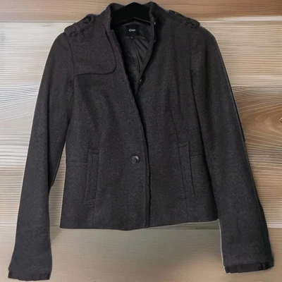 Chaqueta Gap Estilo Militar Mezcla Lana Para Mujer 6 Minimalista Preppy Grunge Gris Oscuro Foto 1 de 4