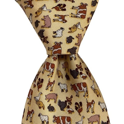 PINEDA COVALIN Silk Necktie MEXICO Luxury VETERINARY ANIMALS Yellow/Multi EUC - Image 1 of 3