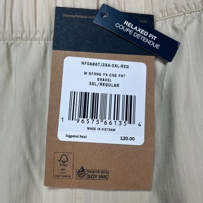 The North Face 宽鬆版型米色工装裤女式 3XL 徒步轻便新品 — 第 1/4 张图片