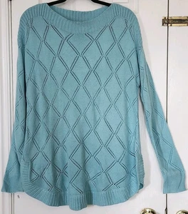 Lee Womens Blue Diamond Knit Long Sleeve Pullover Sweater Lightweight Size XL - Picture 1 of 5