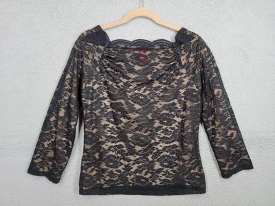 Blusa de encaje negra cuello barco escote festoneado medio mangas 3/4 Foto 1 de 4