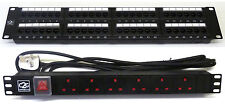 Cat5E 19" 48 Port Patch Panel + 6 Way Power Unit Comms Rack Data Network Cabinet