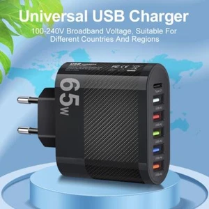 6 Multi Port USB Hub+PD 65W Type C Fast Wall Charger Power Adapter US UK EU M1G1 - Zdjęcie 1 z 24