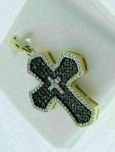 2Ct Round Cut Lab Created Black Onyx Cross Pendant 14K Yellow Gold Plated Silver