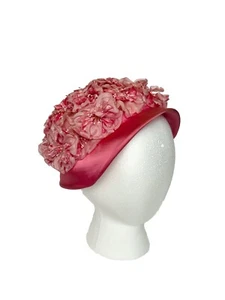 CAPPELLO vintage anni 50 chiffon rosa floreale fiore chiesa pasquale cofano giardino club - Foto 1 di 8