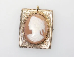 Antique 10K Gold Ornate Engraved Square Shape Left Face Cameo Pin Victorian - Bild 1 von 4