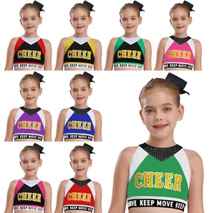 Kids Girls Vest Disco Tops Street T-Shirt Stage Costume Back Dance Modern Block - Picture 1 of 118