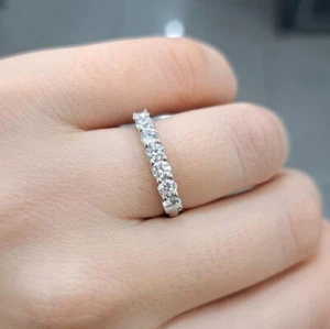 0.60CT D/VS Lab Grown 7 Round Diamond "U" Prong Half Eternity Ring, White Gold - Picture 1 of 12