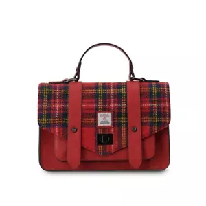 Harris Tweed Satchel Bag Large Royal Stewart Tartan Zipped Pocket Shoulder Strap - Picture 1 of 2