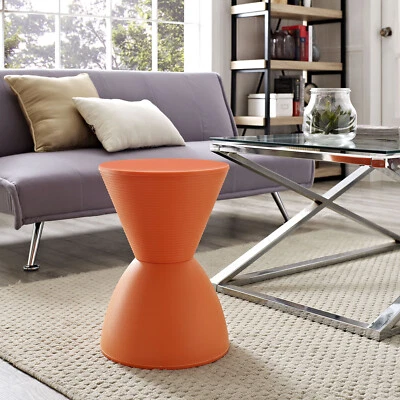 Contemporary Modern Hourglass PP Plastic Orange Accent Side Table Storage Stool - Image 1 of 4