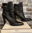 Coach Nancie Soft Calf Black Pebbled Leather Heeled Bootie Made In Italy Sz 9.5b