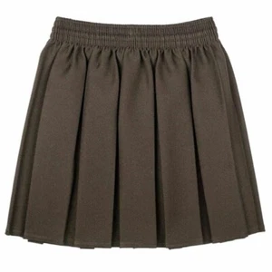 Girls Brown Box Pleated Elasticated Waist Skirt Kids School Uniform - Picture 1 of 1