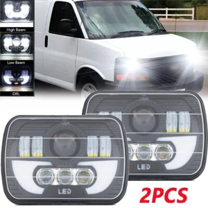 Pair 7x6 5x7 LED Headlights Hi/Lo DRL For Chevy Express Cargo Van 1500 2500 3500 - Picture 1 of 9