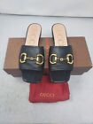 Gucci Black Leather Horsebit Slide Sandal Size EU 38 US 8 WOMENS