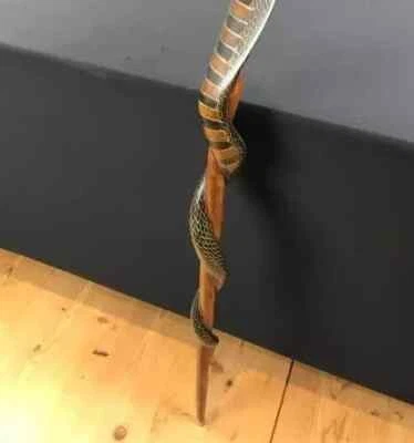 Bengala de madeira esculpida à mão cobra cobra feita à mão bengala animal - Imagem 1 de 3