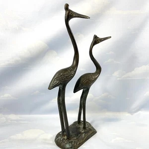 Vintage Brass Double Crane Egret Heron Bird Figurine MCM Sculpture 8” - Picture 1 of 9