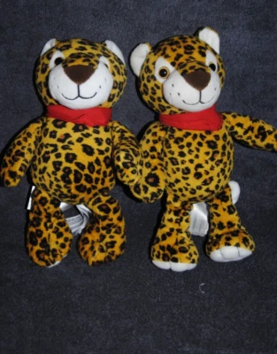 🍀Doudou Panthère Léopard KINDER Lynx Orange Noir Bandana Rouge 24 cm Peluche X2 - Photo 1/4