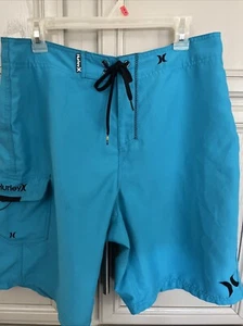 Hurley Board Shorts Mens Size 34 9" Inseam Blue Stretch Swim Trunks Beach - Picture 1 of 12