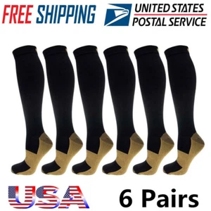 6 pares de calcetines de compresión hasta la rodilla 20-30 mm Hg soporte graduado para hombre y mujer - Imagen 1 de 14