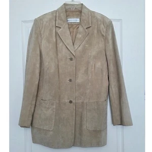 Valerie Stevens II Suede Blazer Jacket Career Office Coat Tan 1X Vintage Leather - Picture 1 of 6