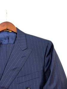 Hickey Freeman CUSTOM Peak Lapel Striped Double Breasted Suit Size 42 R #101 - Picture 1 of 10