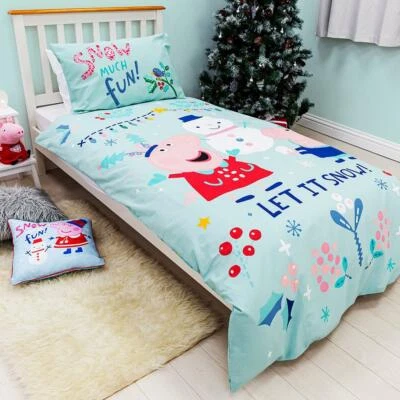 Juego de funda nórdica individual muñeco de nieve Peppa Pig panel reversible de Navidad para niños Foto 1 de 3
