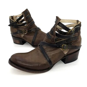 Freebird By Steven Stair Strappy Brown Ankle Leather Boots Women's 6M - Picture 1 of 6