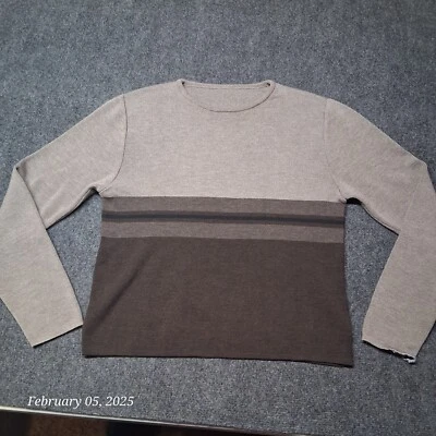 ** Sweater Women Large Brown and Gray Striped 2 Tone Crew Neck Lightweight - Image 1 of 4