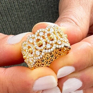 Huge 12.50mm 3.0ct Round Simulated Diamond Solid Sterling Silver .925 Gold Band - Picture 1 of 10