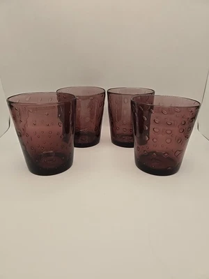 4 vasos de vidrio burbuja arte soplado a mano púrpura amatista 4,5 pulgadas Foto 1 de 4