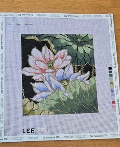 Lee Hand Painted Needlepoint Canvas-DOUBLE LOTUS FLOWERS BG06-5” x 6” - Picture 1 of 3