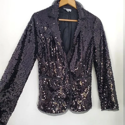 Blazer JOAN RIVERS Talla S Negro Lentejuelas Fiesta Noche Cóctel Vacaciones Año Nuevo Foto 1 de 4