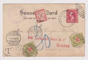 E4890: US #279B on 1900 Pictorial Postcard to France, to Swiss, Dues!! - Picture 1 of 2