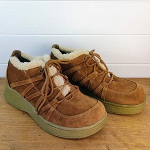 VTG Y2K 90s Suede Leather Sherpa Trim Chunky Platform Shoes US 8 M Penny Lane  - Picture 1 of 12