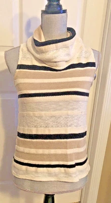 全新无标签 Dolan Left Coast 系列白色/黑色/米色条纹无袖 XS 码 — 第 1/4 张图片