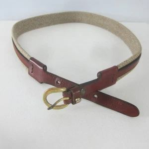 Etienne Aigner Belt 30 Beige Woven Brown Leather Trim Belt 28" - 30" Nautical - Picture 1 of 13