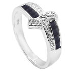 061 Ctw Genuine Sapphire And Diamond Ring Platinum Over 925 Sterling Silver