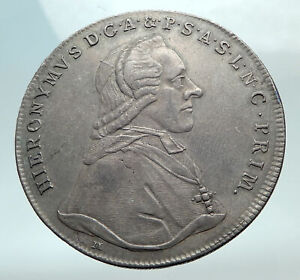 1790 AUSTRIAN SALZBURG Colloredo PATRON of MOZART Silver Thaler Coin i82261