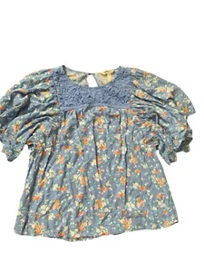 Maltida Jane Sz Medium blue floral blouse - Picture 1 of 5