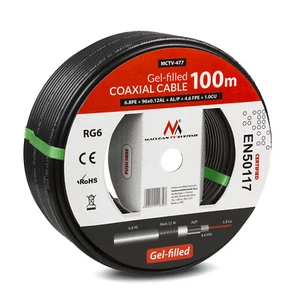 100m SAT Kabel koncentryczny Kabel satelitarny Kabel antenowy Żel Ochrona Wypełnienie RG6 Cu - Zdjęcie 1 z 4