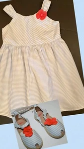 NWT Girls 3T Gymboree “CHERRY BLOSSOM” Cotton BLUE Striped DRESS & SANDALS-8 2pc - Picture 1 of 7