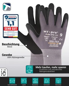 12 - 120 Paia Guanti da Lavoro Flex Montaggio Guanto in Nylon con Schiuma di Nitrile - Foto 1 di 18