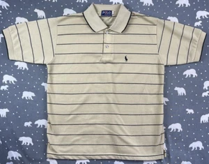 Vintage Ralph Lauren POLO SHIRT Cream Beige with Black Pinstripe MENS L LG Large - Picture 1 of 11