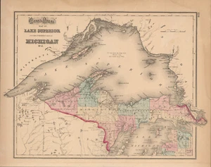 1873 Lake Superior & Michigan map by O.W. Gray antique 17" x 13.4" - nice color - Picture 1 of 5