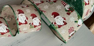5 yards Santa Gnome w/Sparkle Snowflakes Candy Canes ribbon 2.5 Wired Christmas - Picture 1 of 2